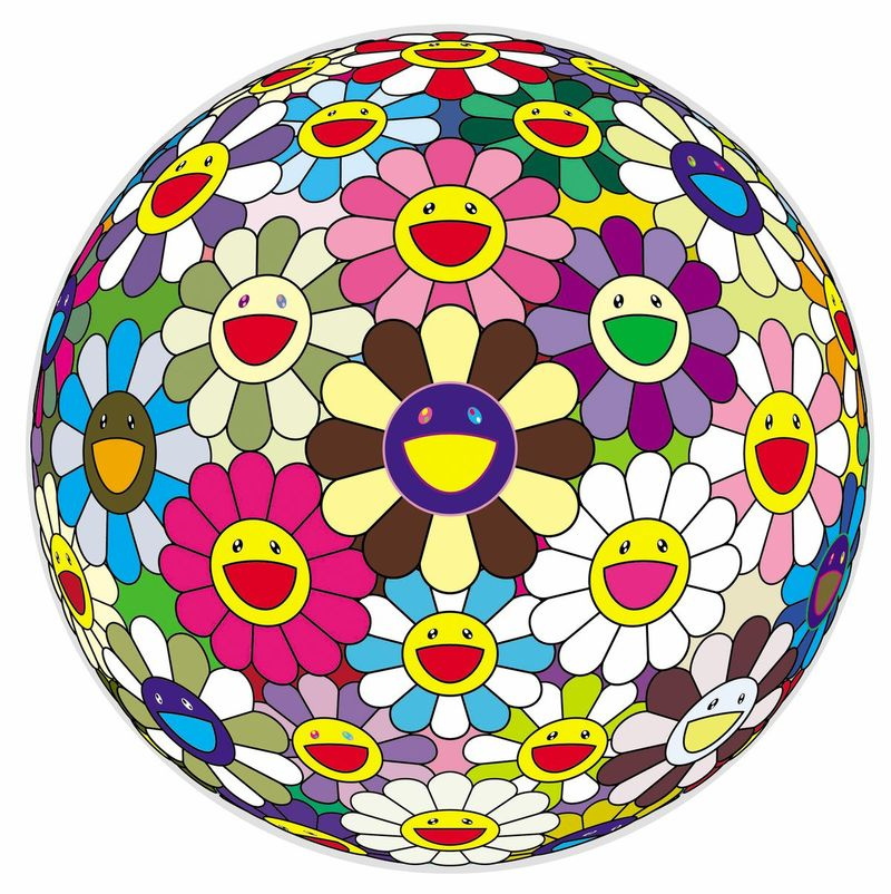 Takashi Murakami, Flower Ball 2, 2002. Akrils uz audekla, koks. Privātā kolekcija. | Pieklājīgi Galerie Perrotin. 2002 Takashi Murakami/Kaikai Kiki Co., Ltd. Visas tiesības aizsargātas. Foto: Norihiro Ueno.