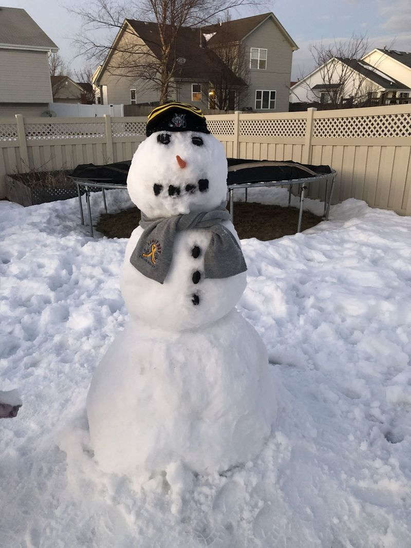 ニューレノックスのリバティ中学校の7年生であるタイラーD.による冷たい雪だるま。