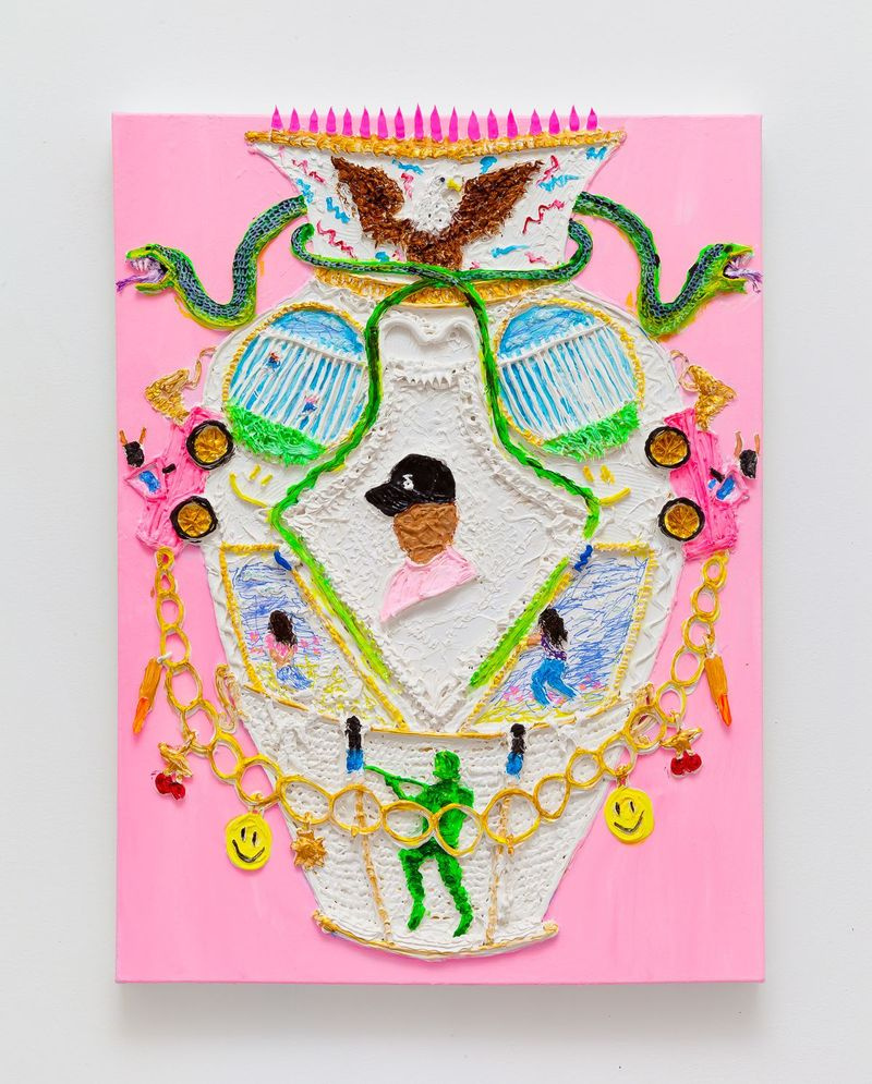 Iveta Majorga Gadsimta vāze 1 (Pēc gadsimta vāze ap 1876. g.), 2019. gada akrila caurule uz audekla Depola mākslas muzeja kolekcija, Mākslas ieguves fonds, 2020.1. Fotoattēls ar mākslinieka atļauju