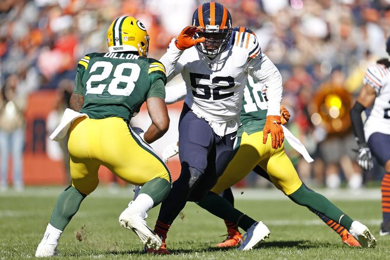 El apoyador externo de los Bears, Khalil Mack (52), suma siete capturas en siete juegos esta temporada.