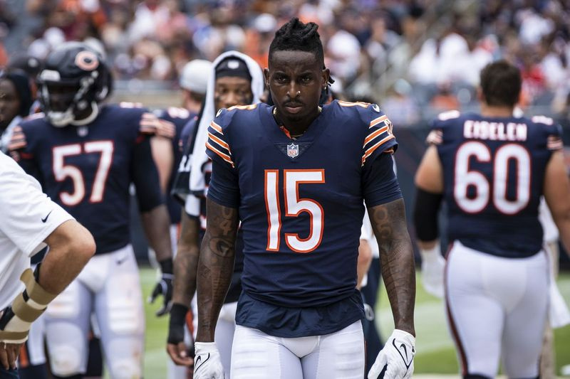 Bears wide sprejemalec Javon Wims (15, na stranskem tiru med predsezonsko tekmo proti Billsom prejšnji teden) je lani ujel šest podaj za 48 jardov in en touchdown.