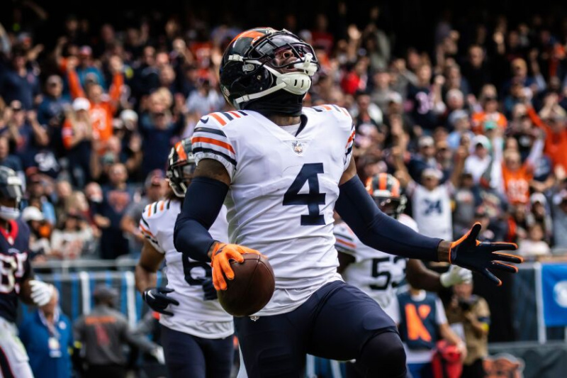   Zdjęcie bezpieczeństwa Bears Eddie Jackson po jego przechwyceniu w strefie końcowej przeciwko Teksańczykom.