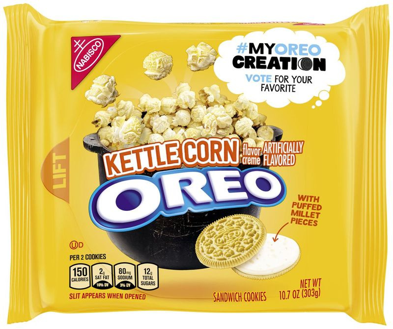 Die Kettle Corn Oreos haben einen butterartigen Geschmack von Kesselmais mit kleinen gepufften Stücken. | Mondelez