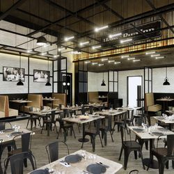 Gjengivelse av spisestuen til den nye restauranten Home Run Inn.