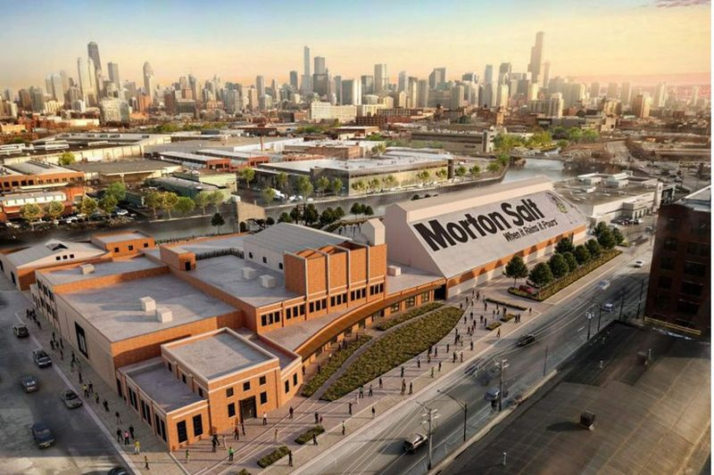 Een weergave van het geplande kantoor- en entertainmentcomplex op het voormalige Morton Salt-pand, 1357 N. Elston Ave.