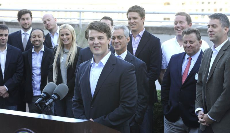 Grubhub-Gründer Matt Maloney bei einer Veranstaltung mit dem damaligen Bürgermeister Rahm Emanuel im Jahr 2012.
