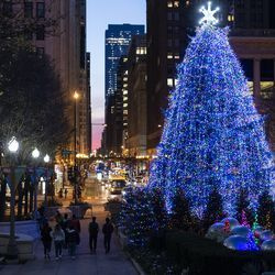 Chicagos officielle juletræ står oplyst i Millennium Park torsdag den 19. november 2020. Dette års trætændingsceremoni blev afholdt nærmest på grund af COVID-19-pandemien. Træet bliver i parken indtil 7. januar.