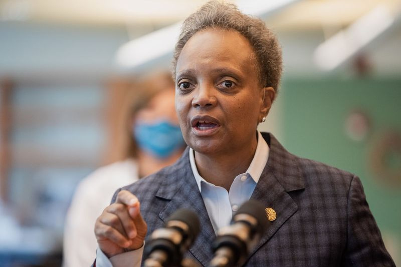 Županja Chicaga Lori Lightfoot govori med tiskovno konferenco o cepljenju proti COVID-19 za otroke, stare od pet do 11 let, v otroški bolnišnici Comer v soseski Hyde Park, v petek zjutraj, 5. novembra 2021.