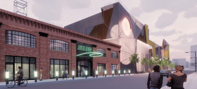 Uma renderização da arena de esportes esportivos planejada que um desenvolvedor deseja construir no bloco 2500 da South Wabash Avenue.