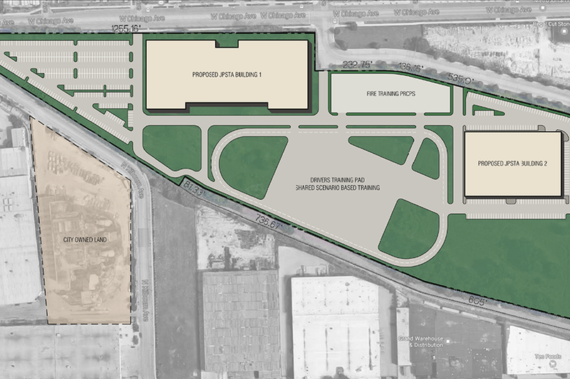 El plan del sitio para el nuevo centro de capacitación en seguridad pública que se construirá en West Garfield Park.