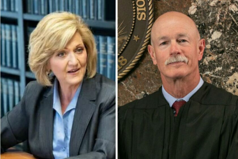   appelretsdommer Mary Kay O'Brien, venstre; Illinois højesteretsdommer Michael J. Burke, til højre.