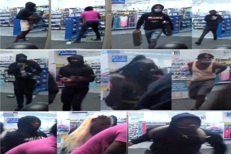Los fotogramas de videovigilancia supuestamente muestran a 11 personas buscadas por saquear un Walgreens en 2 N. State St. el 10 de agosto de 2020.