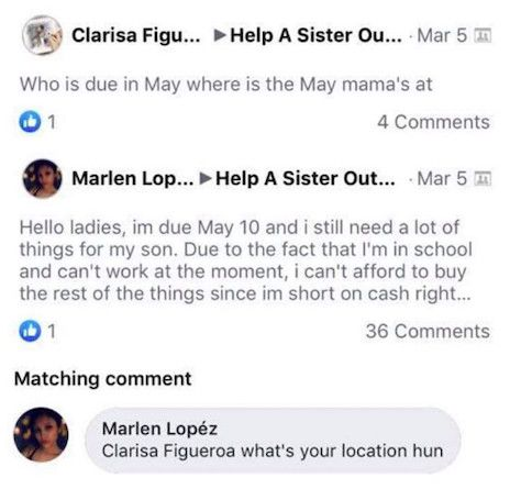 Skärmdump av Marlen Ochoa-Lopez interaktioner med Clarisa Figueroa på Facebook. | Försedd