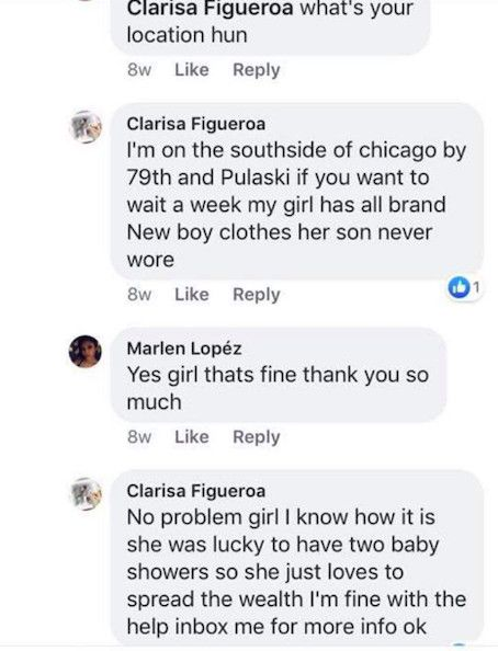 Skärmdump av Marlen Ochoa-Lopez interaktioner med Clarisa Figueroa på Facebook. | Försedd