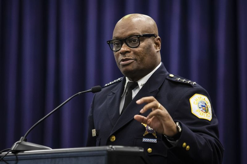 Chicago Police Supt. David Brown spricht während einer Pressekonferenz am Donnerstag im CPD-Hauptquartier auf der South Side.