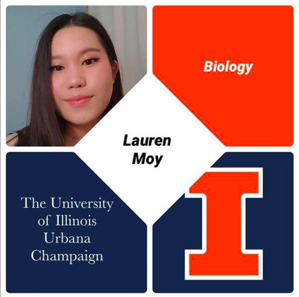 Lauren Moy, estudiante de último año de Jones College Prep, de 17 años, aparece en una publicación en Instagram anunciando que se inscribirá en la Universidad de Illinois en Urbana-Champaign en el otoño.