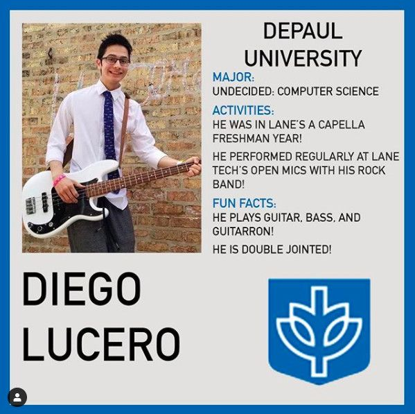 Diego Lucero, estudiante de último año de Lane Tech College Prep, de 17 años, en un anuncio compartido en una publicación de Instagram de que se dirigirá a la Universidad DePaul en el otoño.