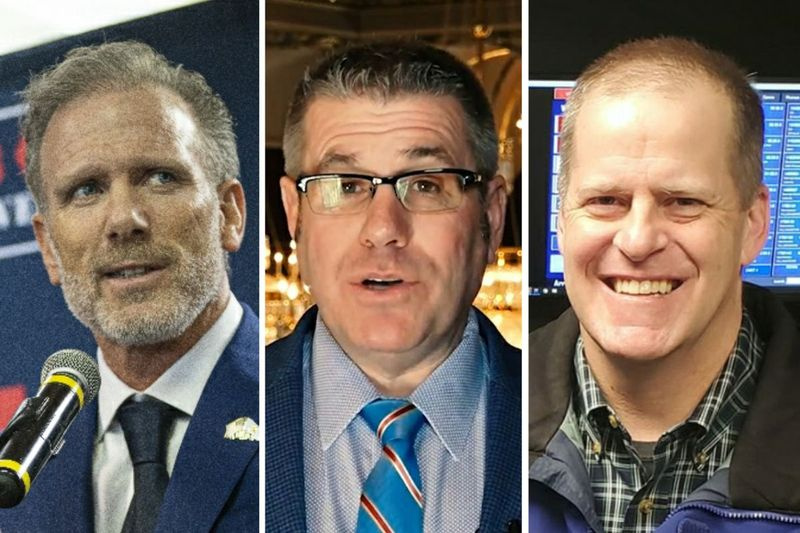 Förortsaffärsmannen Gary Rabine, vänster, i mars; State Sen. Darren Bailey, R-Xenia, mitten; förre delstatssenaren Paul Schimpf, höger.