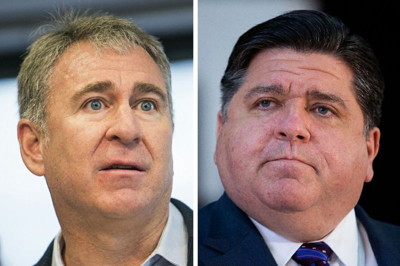 ケン・グリフィン、左、2018年。昨年、J.B。プリツカー知事。