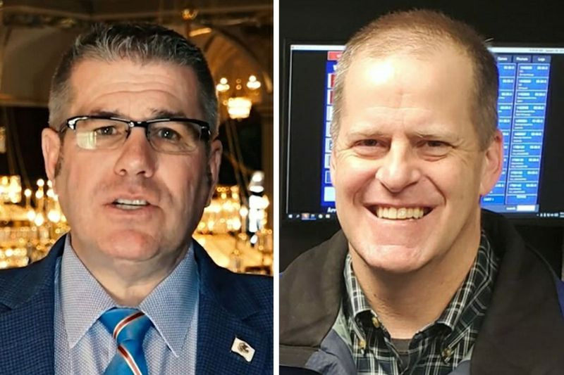 State Sen. Darren Bailey, R-Xenia, venstre; tidligere statssenator Paul Schimpf, R-Waterloo, til højre.