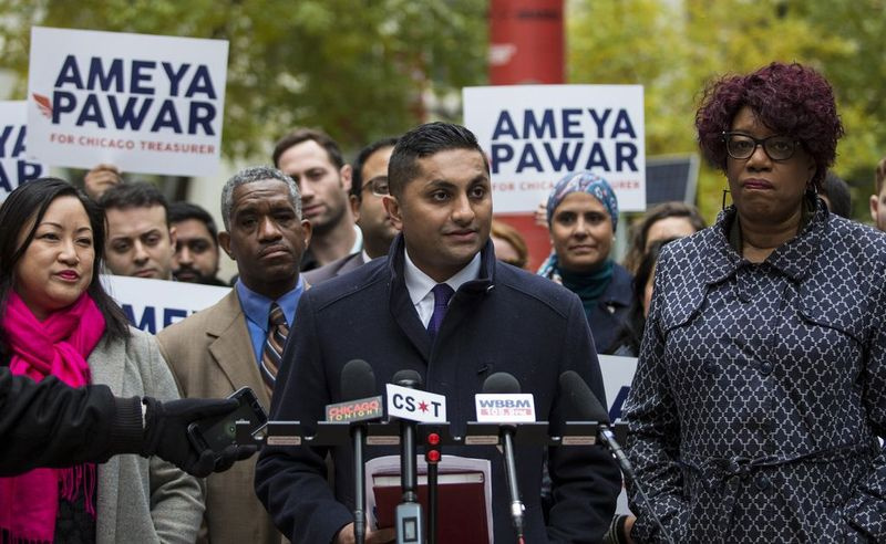 Então Ald. Ameya Pawar (47º) anuncia sua candidatura a tesoureiro da cidade de Chicago em 2018.