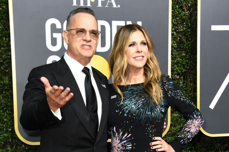 Tom Hanks och Rita Wilson anländer till den 75:e Golden Globe Awards den 7 januari 2018 i Beverly Hills, Kalifornien.