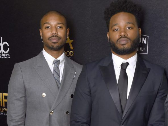 Režisér Black Panther Ryan Coogler (vpravo) a hviezda Michael B. Jordan na odovzdávaní cien Hollywood Film Awards 4. novembra v Beverly Hills. | AP