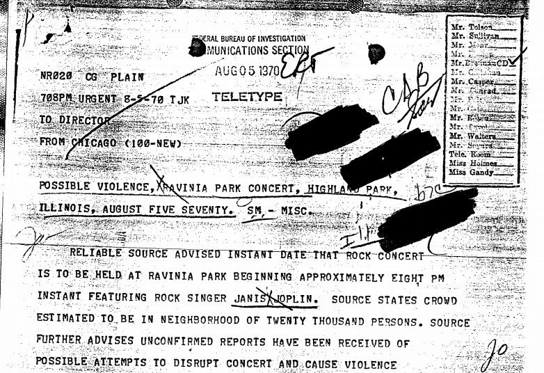 Les autorités étaient en alerte, craignant que le concert de Janis Joplin du 5 août 1970 au festival de Ravinia ne devienne violent après une émeute lors d