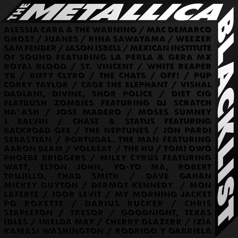 Tento titulní obrázek vydaný Rhino/Blackened Recordings ukazuje The Metallica Blacklist v podání různých umělců