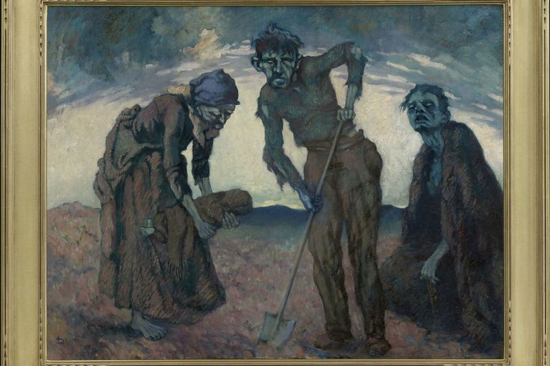 Una pintura de Lilian Lucy Davidson titulada Enterrar al niño, se encuentra entre las obras de arte que se exhiben en el Museo del Gran Hambre de Irlanda en el campus de la Universidad de Quinnipiac en Hamden, Connecticut.