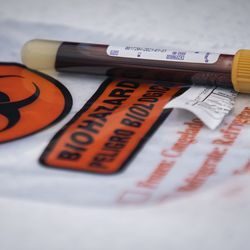 Les phlébotomistes de Simple Laboratories prélèvent du sang pour le test des anticorps anti-coronavirus et prélèvent des échantillons d