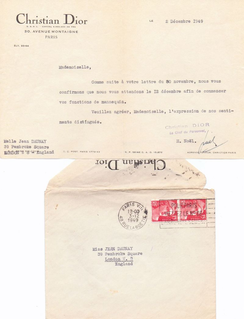 Dieses von The Estate of Jean Dawnay zur Verfügung gestellte Bild zeigt eine Kopie von Jean Dawnays Vertrag mit Christian Dior von 1949.