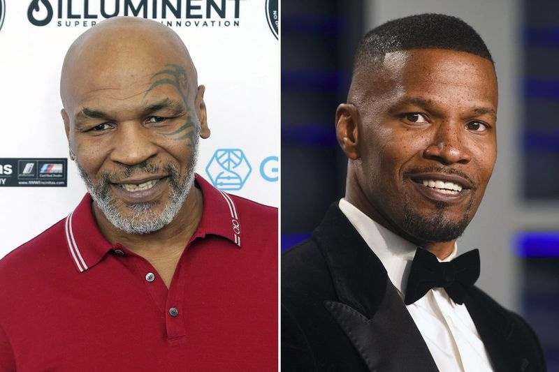 Mike Tyson (à esquerda) diz que está produzindo uma série limitada sobre sua vida e carreira que estrelará Jamie Foxx (à direita) como o grande lutador do boxe.