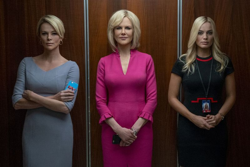 Charlize Theron (vasakult) Nicole Kidman ja Margot Robbie Bombshelli stseenis. Kolmapäeval, 11. detsembril 2019 nomineeriti Bombshelli näitlejad SAG auhinnale. Theron nimetati ka parima naisnäitleja kategoorias ning Kidman ja Robbie naiskõrvalosa kandidaadiks. (Hilary B. Gayle / Lionsgate AP kaudu) ORG XMIT: NYET310