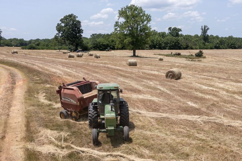 John Boyd Jr. betreibt seinen Heuschüttler auf seiner Farm in Boydton, Virginia.