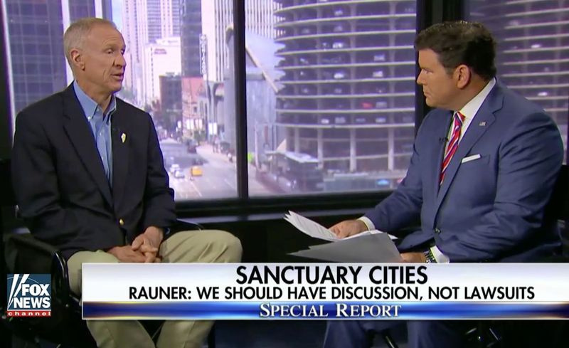 Guvernör Bruce Rauner pratade med Fox News om immigration, men den konservativa kommentatorn Ann Coulter var inte imponerad. | Skärmdump från Fox News