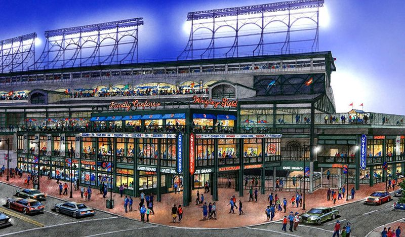 Dvoupatrová přístavba Wrigley. | Vykreslování s laskavým svolením Chicago Cubs