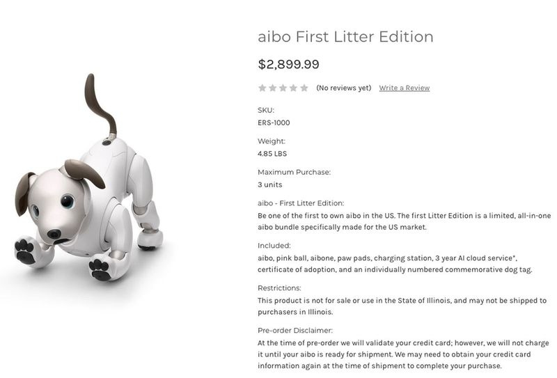 Aibo je nová a vylepšená verze robotického psa, kterého se Sony poprvé pokusilo prodat před 20 lety. Ale tentokrát si ho nemůžete koupit v Illinois díky důsledkům státního zákona z roku 2008. | us.aibo.com