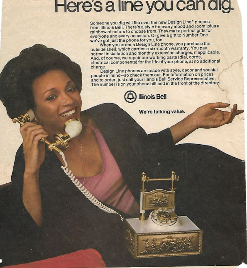 Carmen Collins i en annonce for Illinois Bell-designertelefoner.