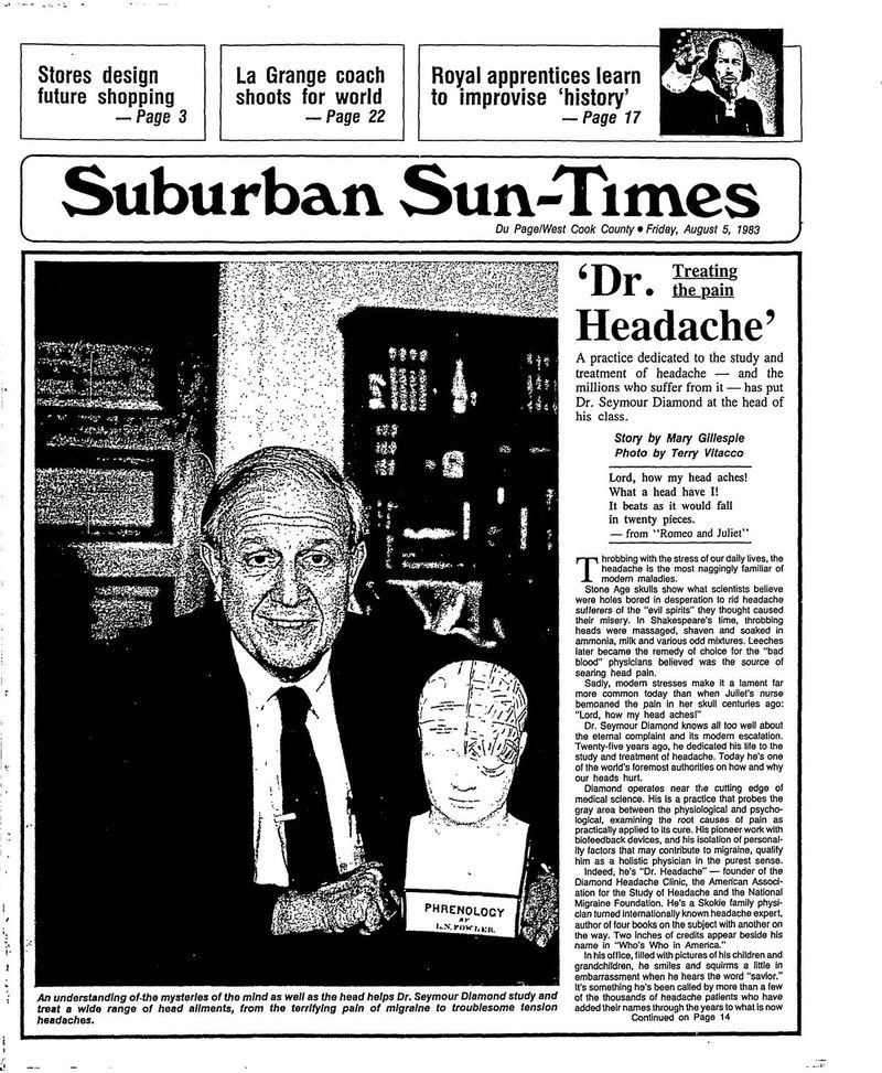 5. augustil 1983, Suburban Sun-Timesi lugu Dr. Peavalu, Dr. Seymour Diamond.