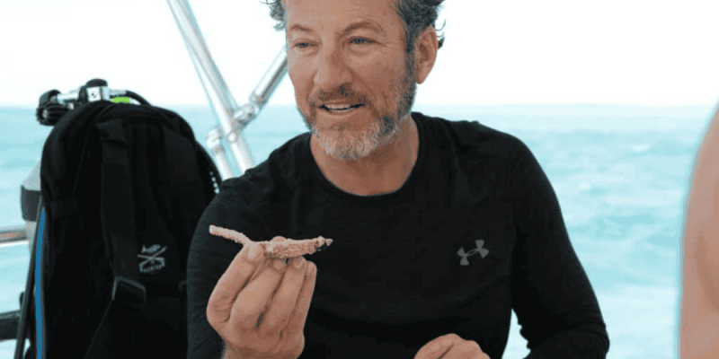   demonstruojantis Darrell Miklos, laikantis artefaktą iš Cooper's treasure