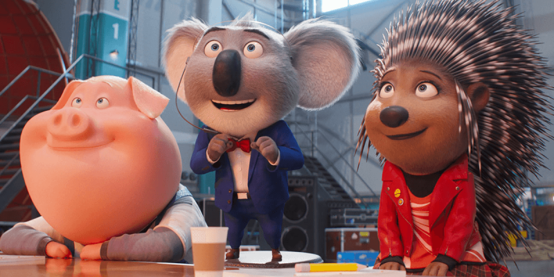   mit Koalabär, dem Protagonisten mit Rosita und Ash aus Sing 2