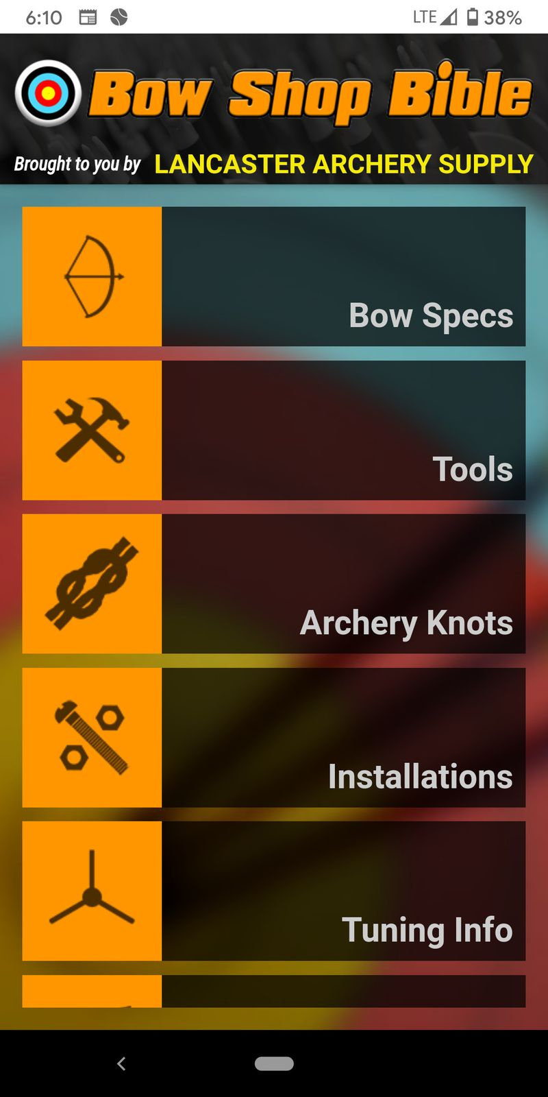 Captura de pantalla de la aplicación Bow Shop Bible. Crédito: Dale Bowman