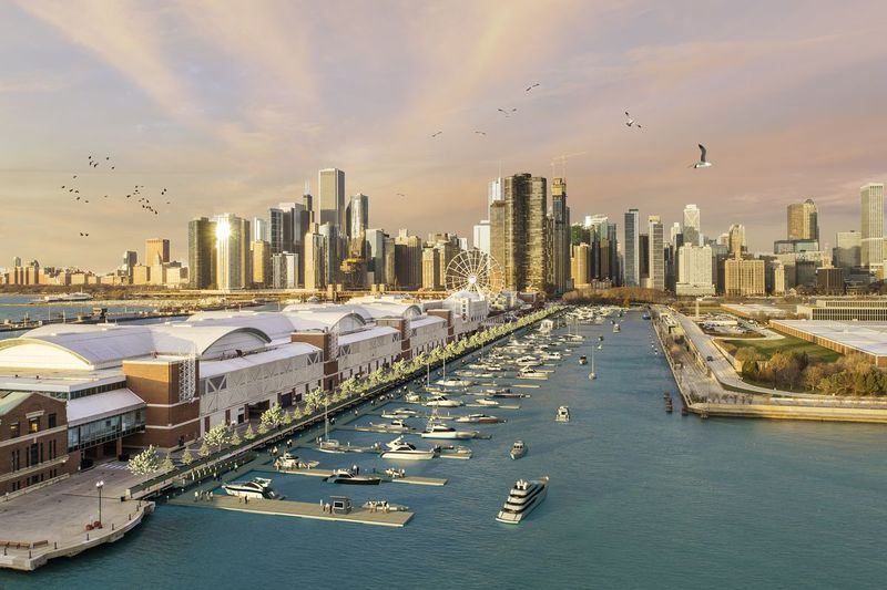 Renderização da Marina do Píer da Marinha, proposta para o lado norte do Píer da Marinha. Forneceu