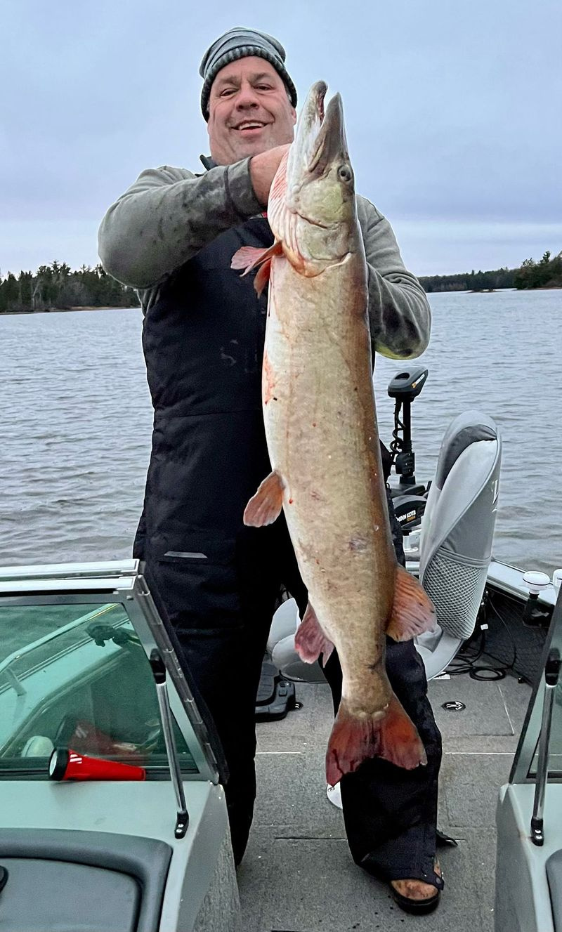Täispikkuses vaade Scott Budzinskile, kes hoiab käes suurimat kahest muskusest, mille ta tabas mürsku otsides. Pakutud foto