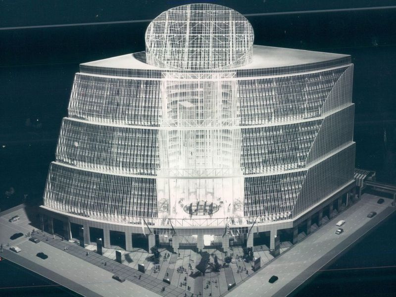 Siūlomo Ilinojaus valstijos centro modelis, kurį 1980 m. pristatė tuometinis gubernatorius Jamesas Thompsonas.