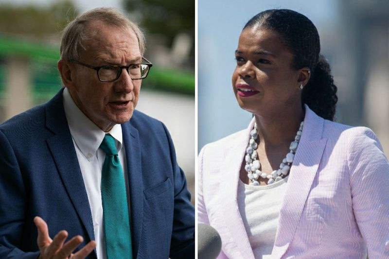 El candidato a fiscal republicano Pat O’Brien, a la izquierda, a principios de este mes; El fiscal estatal del condado de Cook, Kim Foxx, a la derecha, en agosto.