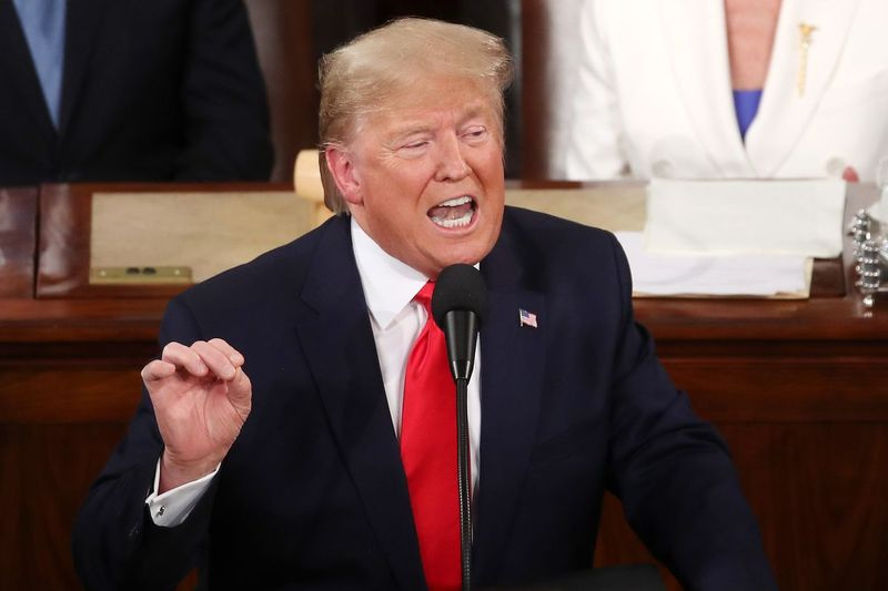 Prezydent Donald Trump wygłasza orędzie o stanie Unii w Izbie Reprezentantów USA 4 lutego 2020 r.