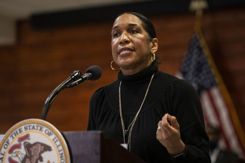 Løjtnant Juliana Stratton taler ved Chicago State University i februar.