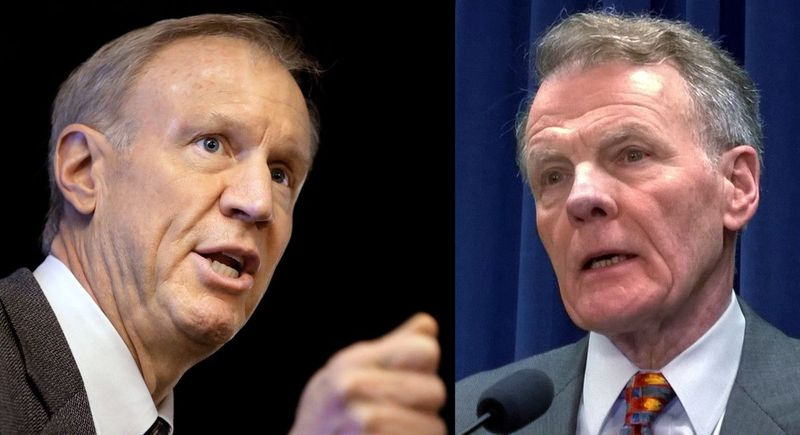 Gabenor Bruce Rauner dan Speaker Dewan Michael Madigan. | Foto fail Associated Press
